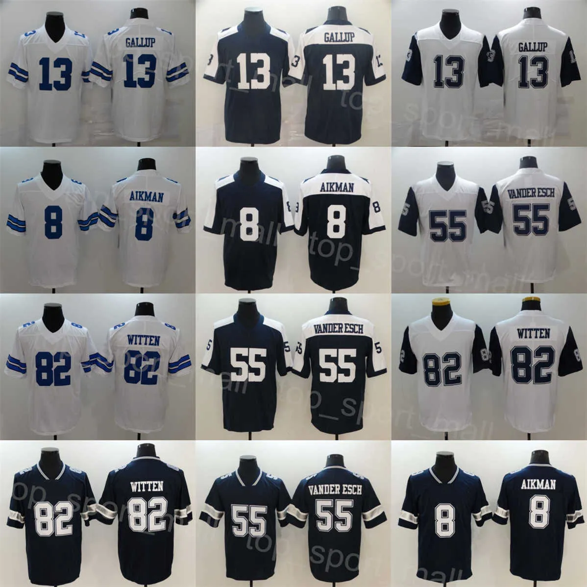 Men Football 55 Leighton Vander Esch Jerseys 13 Michael Gallup 8 Troy Aikman 82 Jason Witten Vapor Untouchable Color Rush Thanksgiving Navy White Stitched