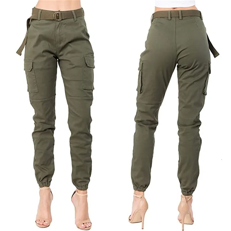 Women's Pants s Plus Size Cargo Women High Waist Slim Fit Jogger Solid With Belt Wide Female Clothing l230811