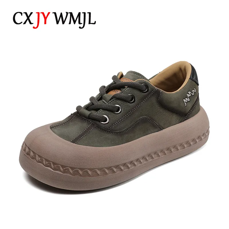 Klädskor cxjywmjl cowhide plattform sneaker hösten casual vulkaniserade damer äkta läder tjock botten sport skate 230812