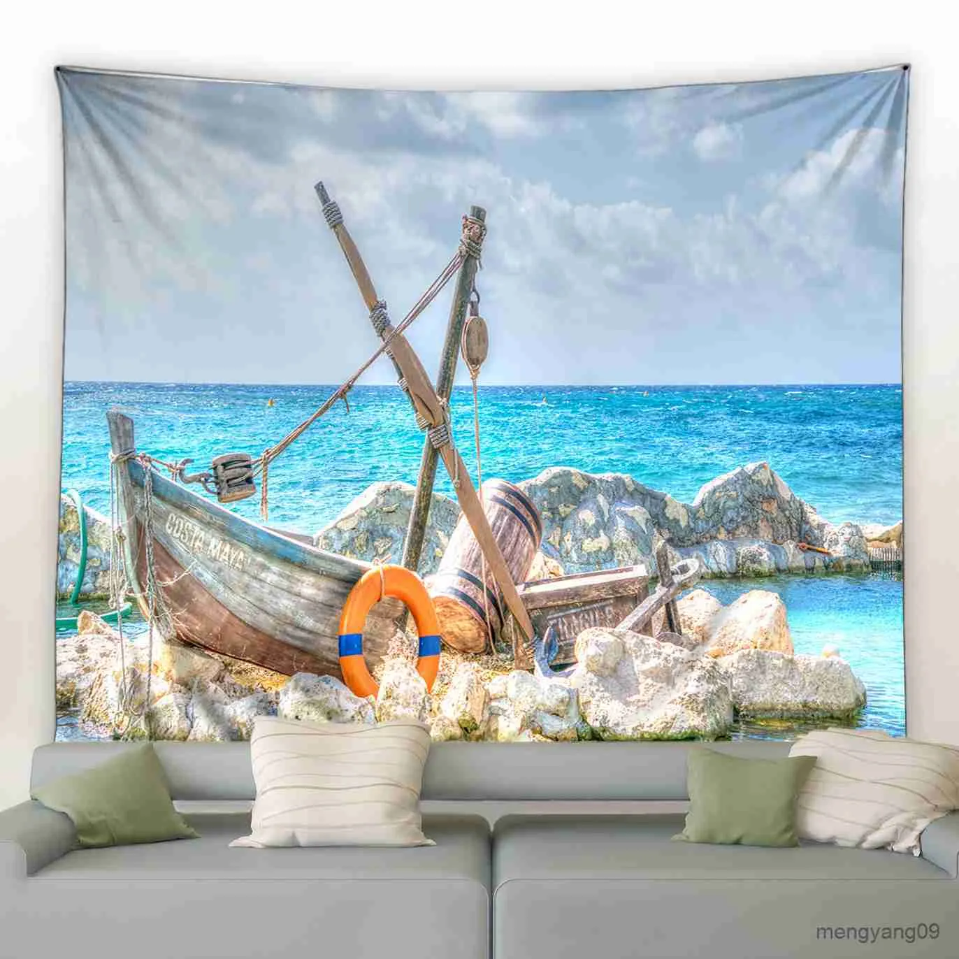 Tapestries Beach Tapestry Sunrise Ocean Coastal Sunset Sea Hawaii Seaside Scene Sunbeam Wall Hanging Decor Fabric Home Dorm for Living Room R230812