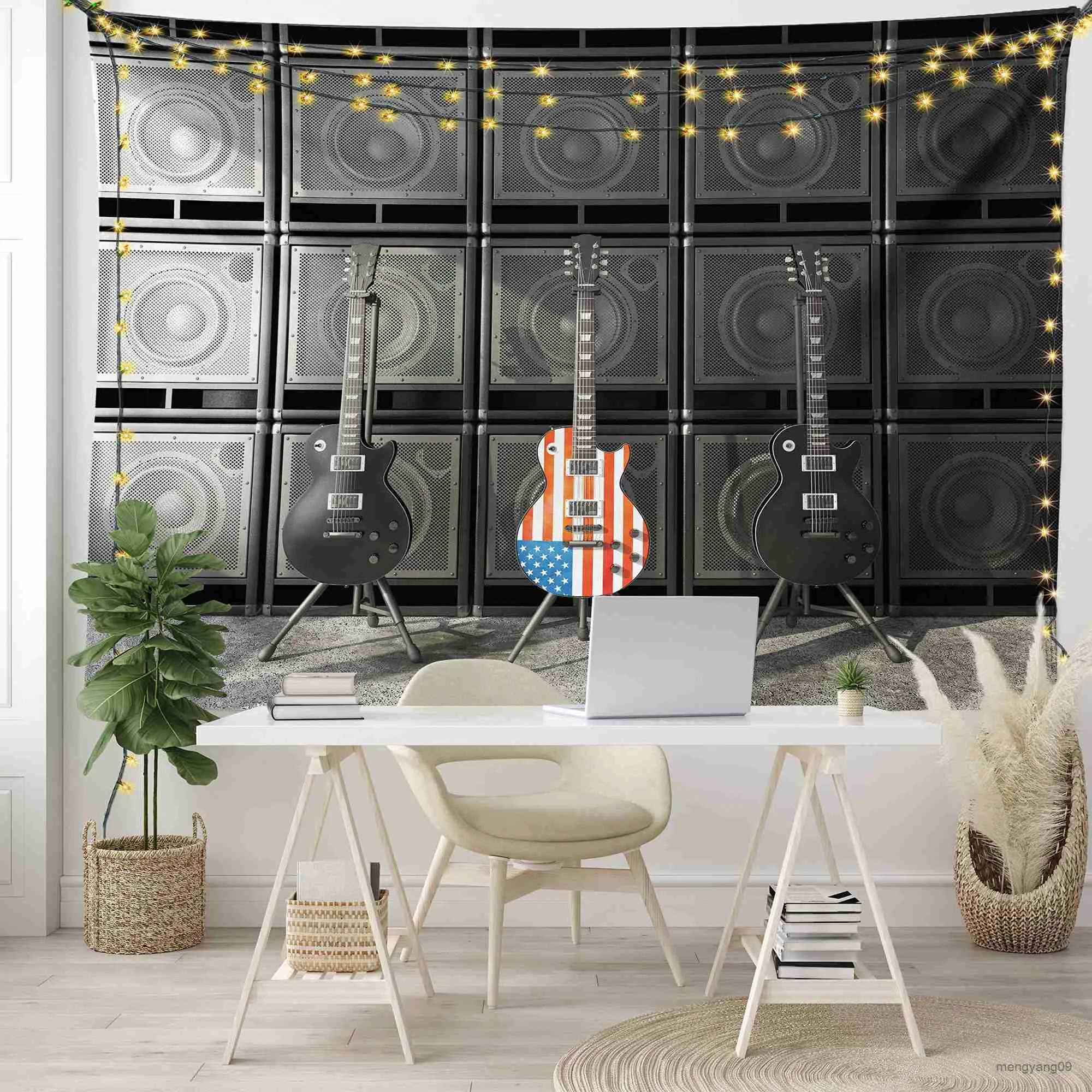 Tapisseries Musik Tapestry Guitar Musical Tapestry Wall Hanging For Bedroom Instrument Rock Style Lover Tapestry for Home Music Room Decor R230812