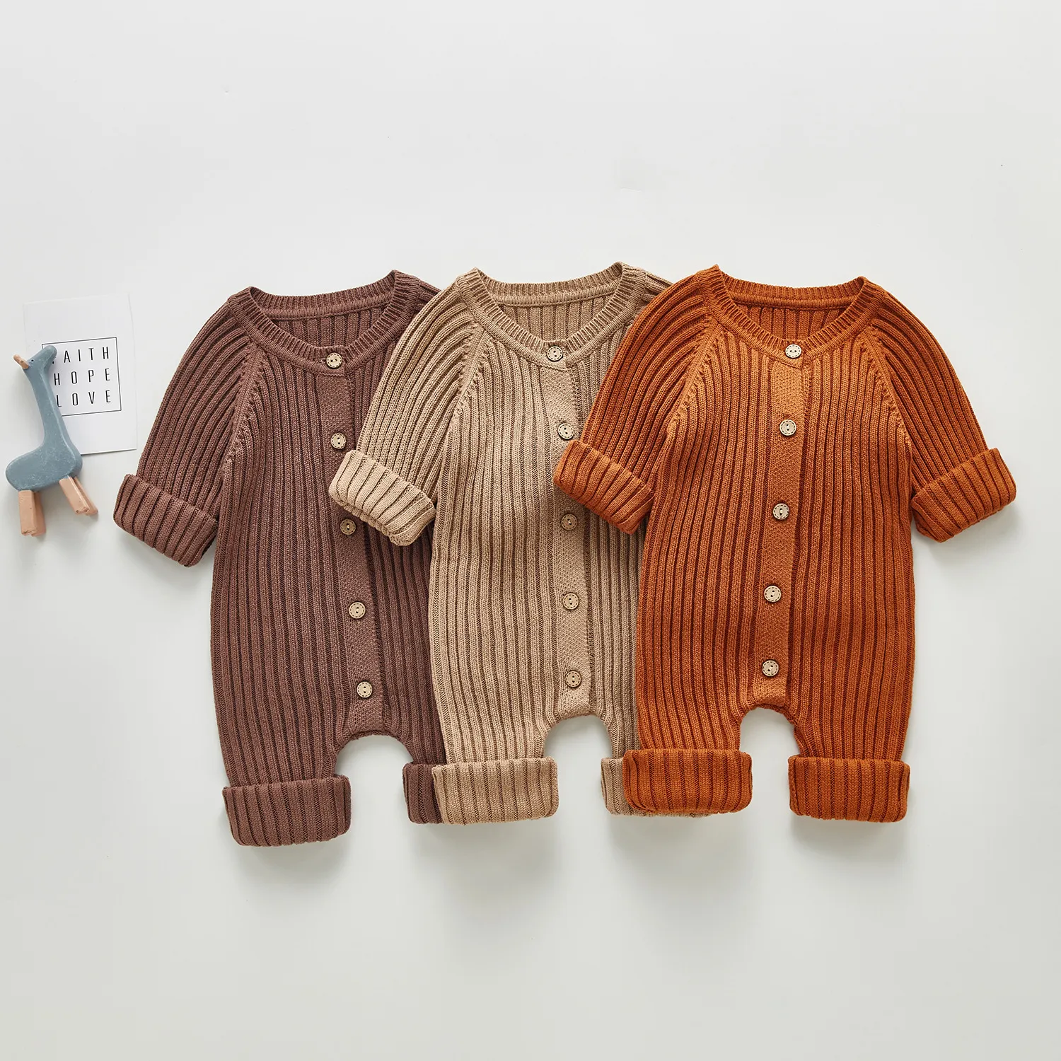 Rompers Baby Rompers Solid Plain Born Garçons Girls Coton Tricot Sucts Automne Automne à manches longues Unisexe Globalement des vêtements pour enfants 0-18m 230811