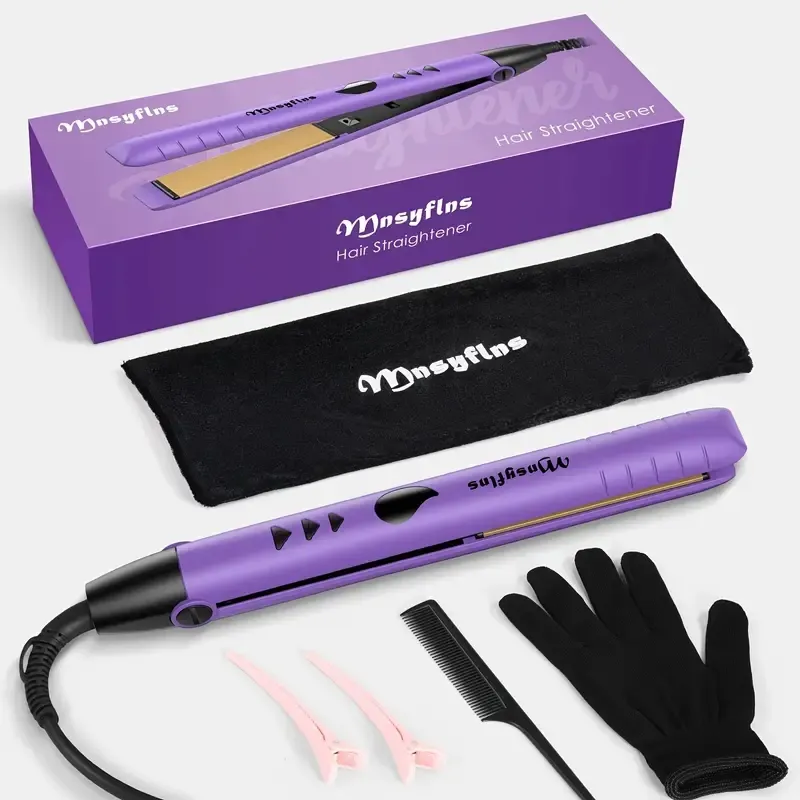 1pc Purple Hair Straightener and Curling Iron with LCD Display, Dual Voltage, and Adjustable Temperature - Perfect Gift for Women and Girls