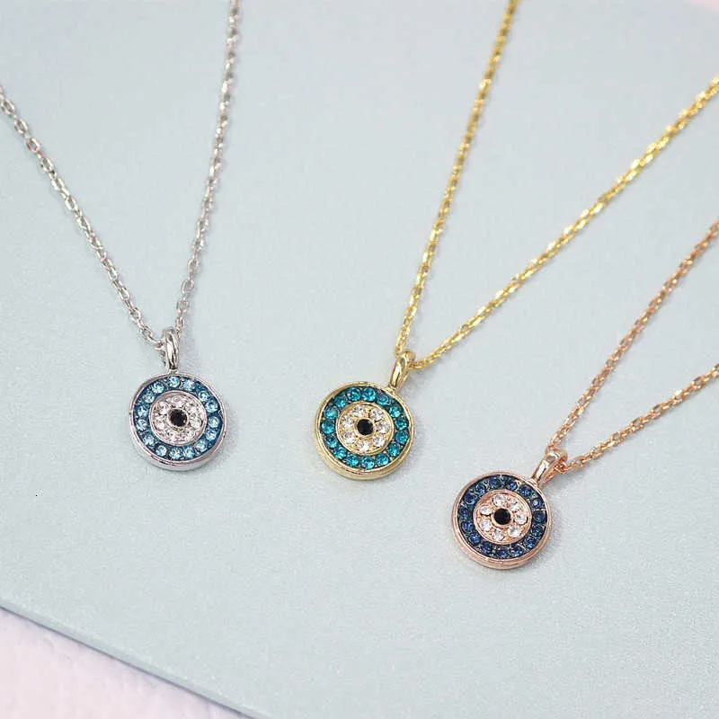 Designer Rovski luxury top jewelry accessories New Devil's eye round Necklace women's blue eye mysterious element Blue Eye Pendant clavicle chain high quality