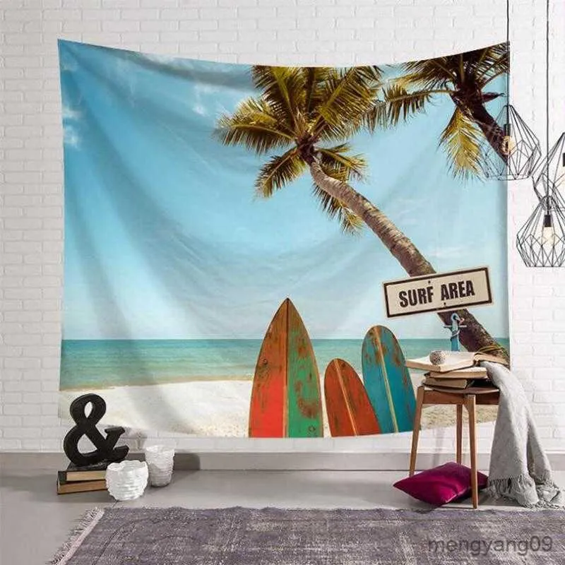 Wandteppiche Home Decor Bus Tree Strand Wandte am Meer Ozean Hänge Picknickat Decke Thema Hotel Schlafzimmer Dekor 85x75 cm R230812