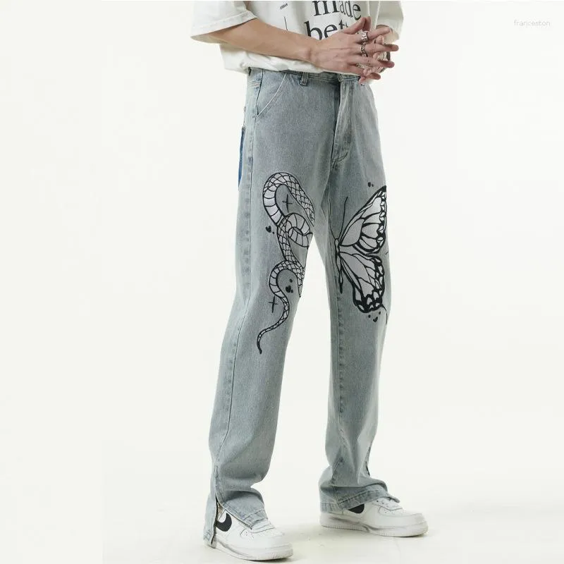 Jeans masculin Snake Butterfly Mens Mens Oversize Hip Hop Denim Pantal