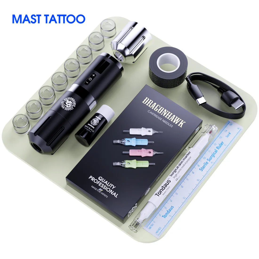 Tatueringsmaskin Professional DragonHawk Rotary Wireless Machine Mast Tattoo Pen Batterimakeup Permanent Needle Cartridge Ink Pigment Set leverans 230811