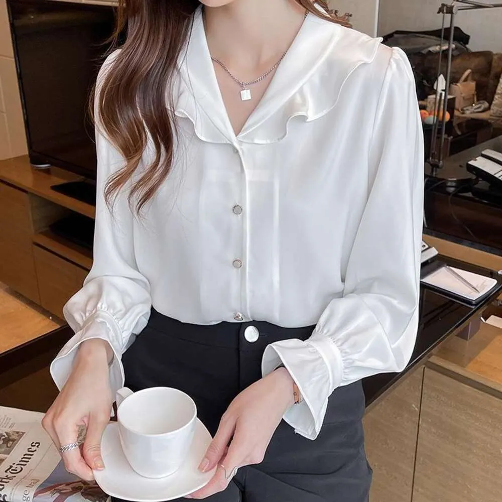 Autumn Design Niche Chiffon White Shirt Womens Long Sleeved Top Professional Clothing