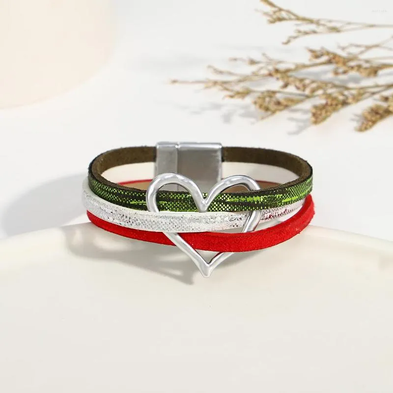 Очарование браслетов Amorcome Рождество для женщин многослойное обертывание кожа Metal Love Heart Fashion Magnet Jewelry подарок