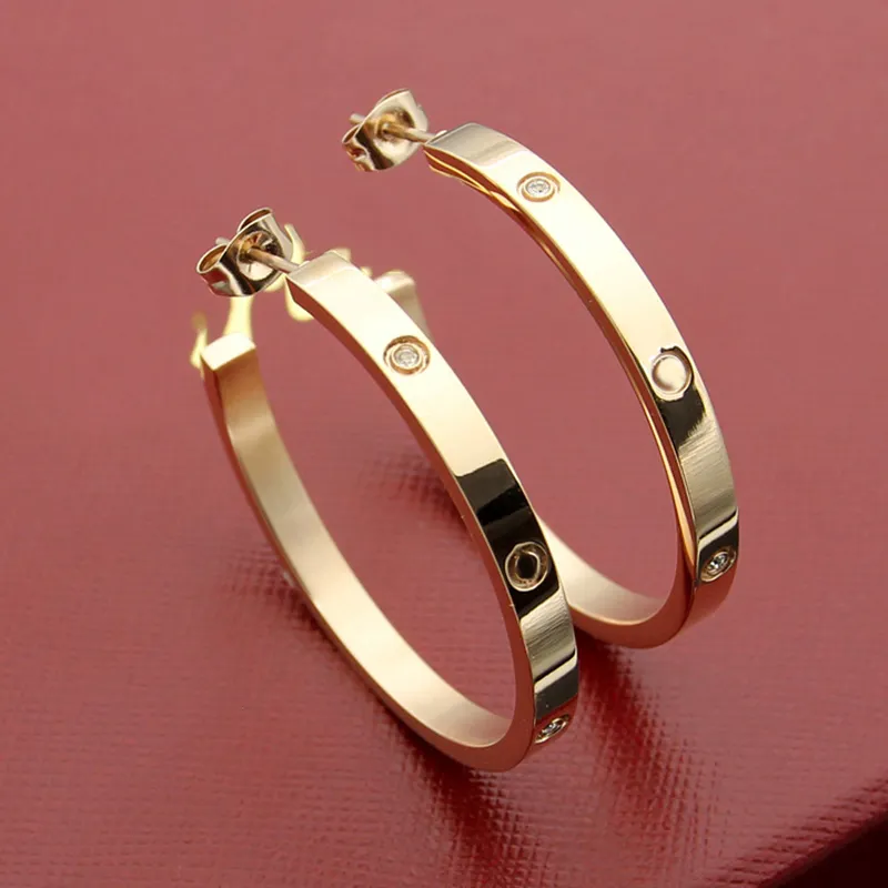 earring gold jewelry designer earrings golden jewelry New Luxury Crystal Opening Hoop Earrings Titanium Steel Women's Large Thread Love Earrings Designer Earrings