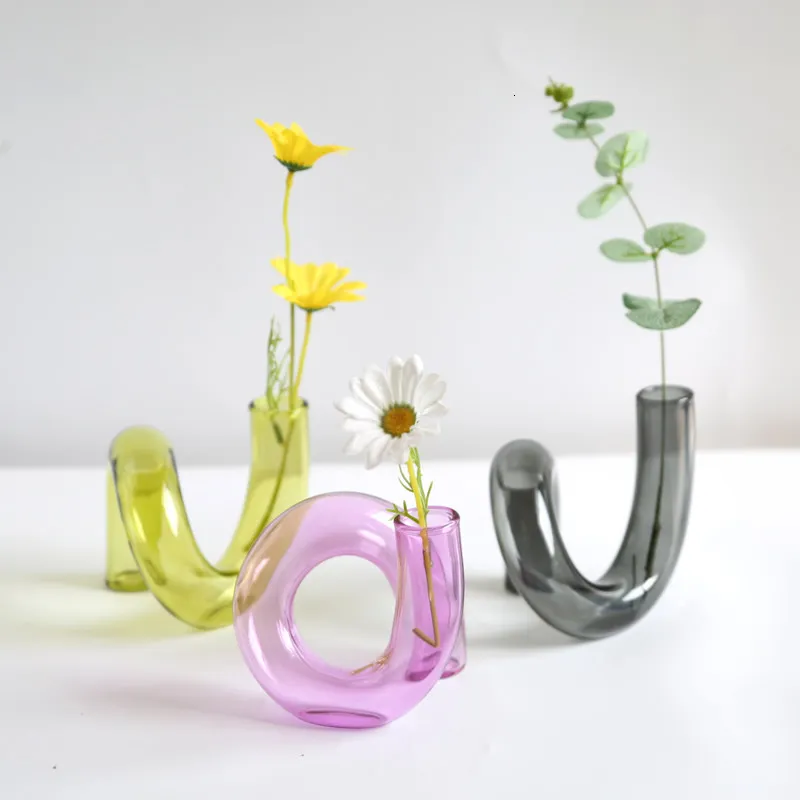 Decoratieve objecten Twisted Formed Glass Vase Hydroponics Plant Vaas kaarsenhouder Crafts Decor voor huis woonkamer glazen kandelaars plantenbloem 230812