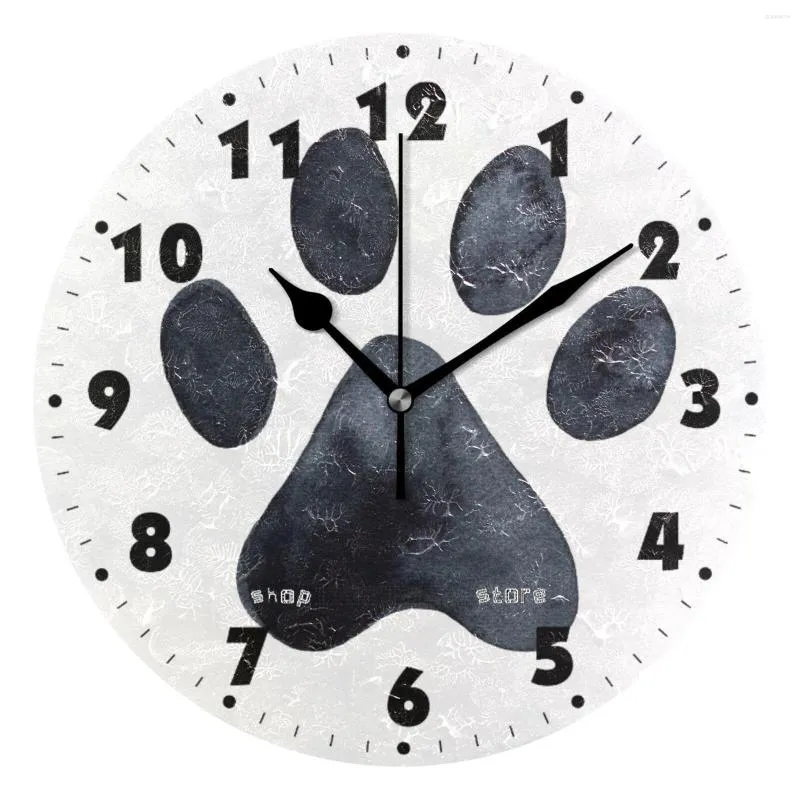 Wall Clocks Black Dog Print Silent Round Clock Battery Operated Non Ticking Desk Hanging Watch For Living Room Bedroom Decor