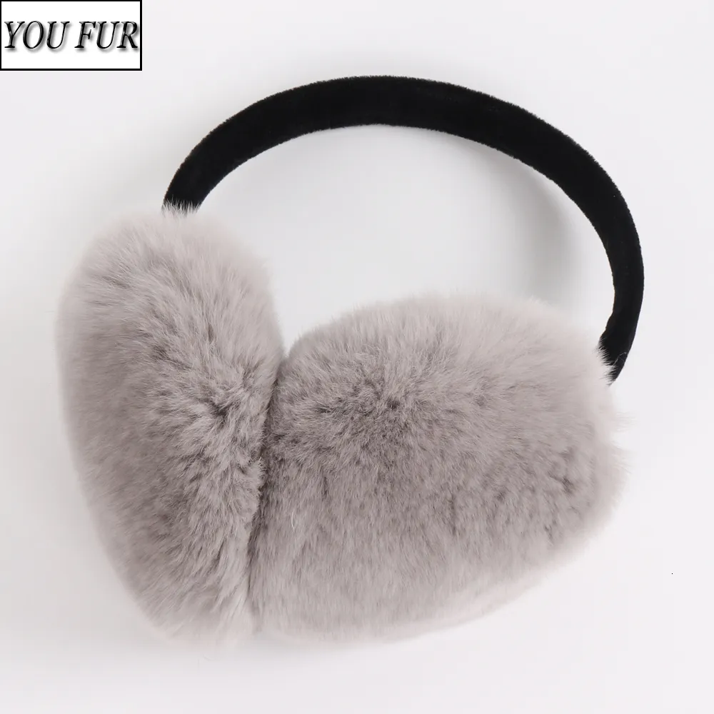 Ear Muffs Good Elastic Rex Rabbit Fur Women Earmuff Winter Warm Genuine Rex Rabbit Fur EarMuffs Lady Fluffy 100% Natural Real Fur Earflaps 230811