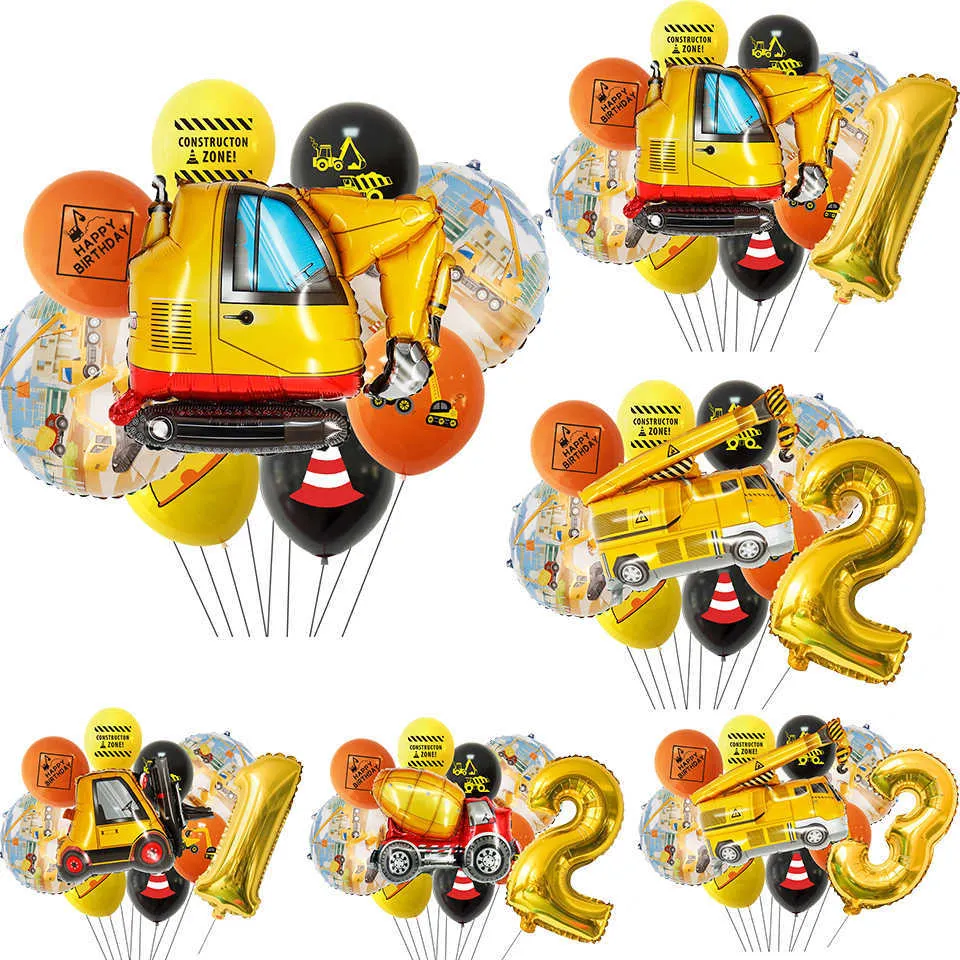 Dekorasyon Karton Araç Balon Ekskavatör Forklift Vinç Balonları Boy'un İnşaat Doğum Günü Dekorasyon Hediyeleri Tedarik
