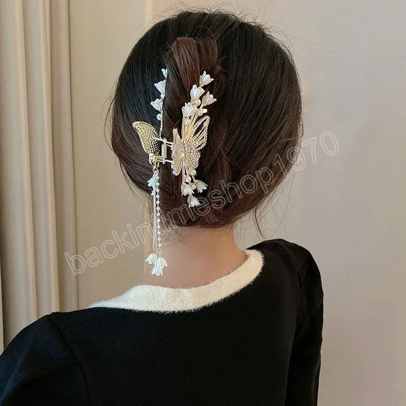 Fleur Butfly Clip Coils Clips Wome Rignestones Perle Hair Claws Girls Elegance Vintage Headress Hair Accessoires