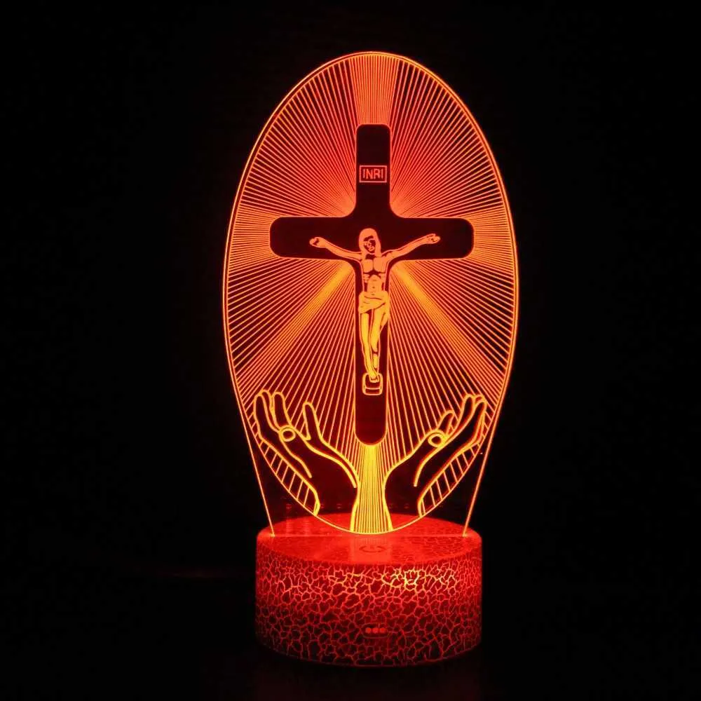 Nighdn Cross 3D Night Light Jesus Illusion Hologram Lamp LED Best Birthday Christian Gift for Religious Women Men Present HKD230812