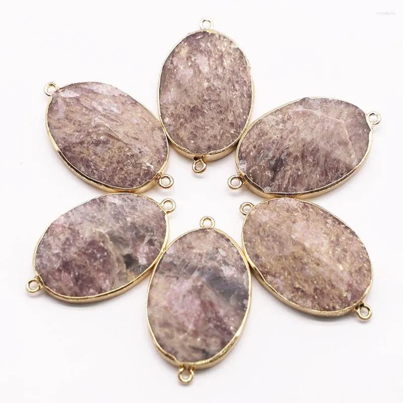 Pendant Necklaces Natural Stone Oval Lilac Purple Connector Section Mineral Healing Gold Plated Edge Necklace Charm Jewelry Wholesale 4Pcs