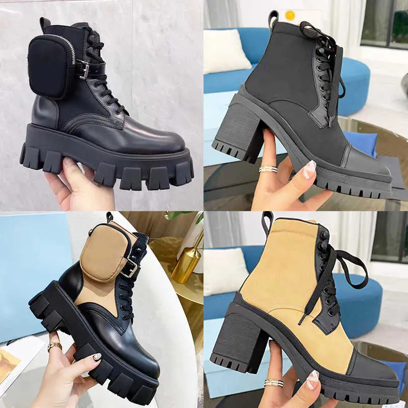 Designer Platform Men Boots Luxury Boot Lady Rois Fashion Girls Leather Nylon Strap Material Detachable Small Wallet Women Outdoor Casual Shoes With Box NO43