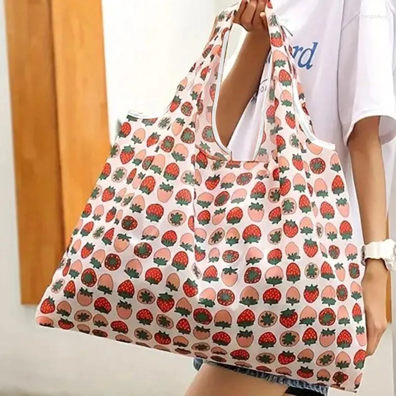 Shopping Bags Reusable Grocery Large Washable Folddable Environment-Friendly Heavy-Duty Pocket Handbag Print Flower