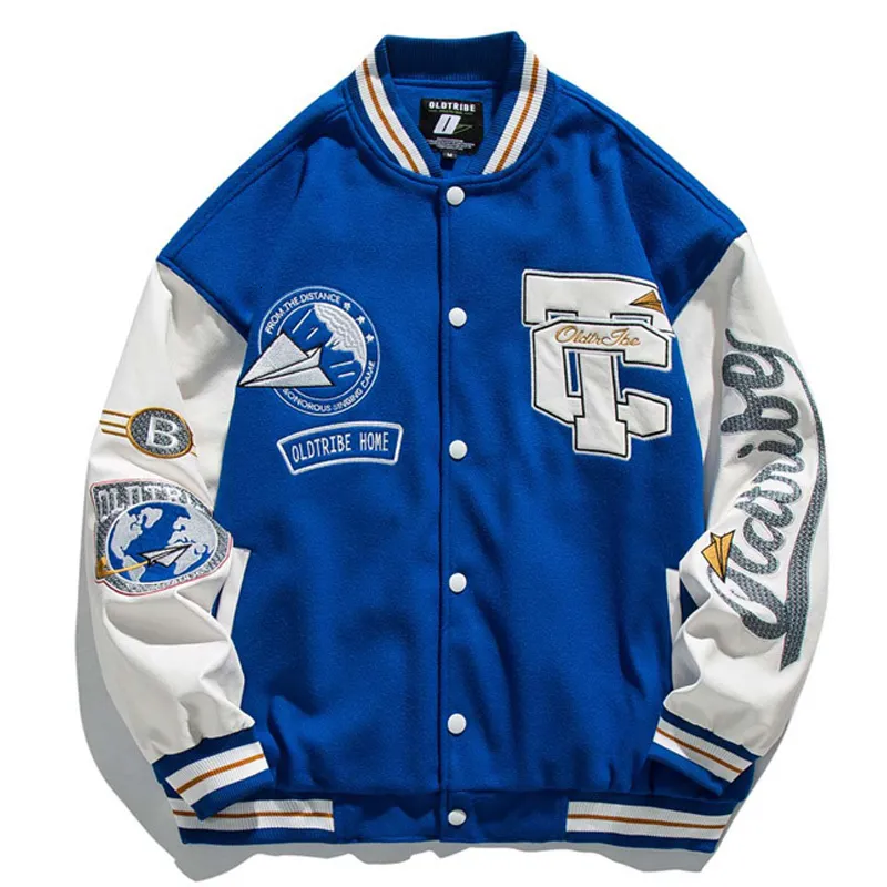 Mens Jackets Men Woman Spring Fall Varsity Epaulettes Embroidery Loose Baseball Uniform Couple Blue Retro Leather Sleeve Bomber Coats 230811