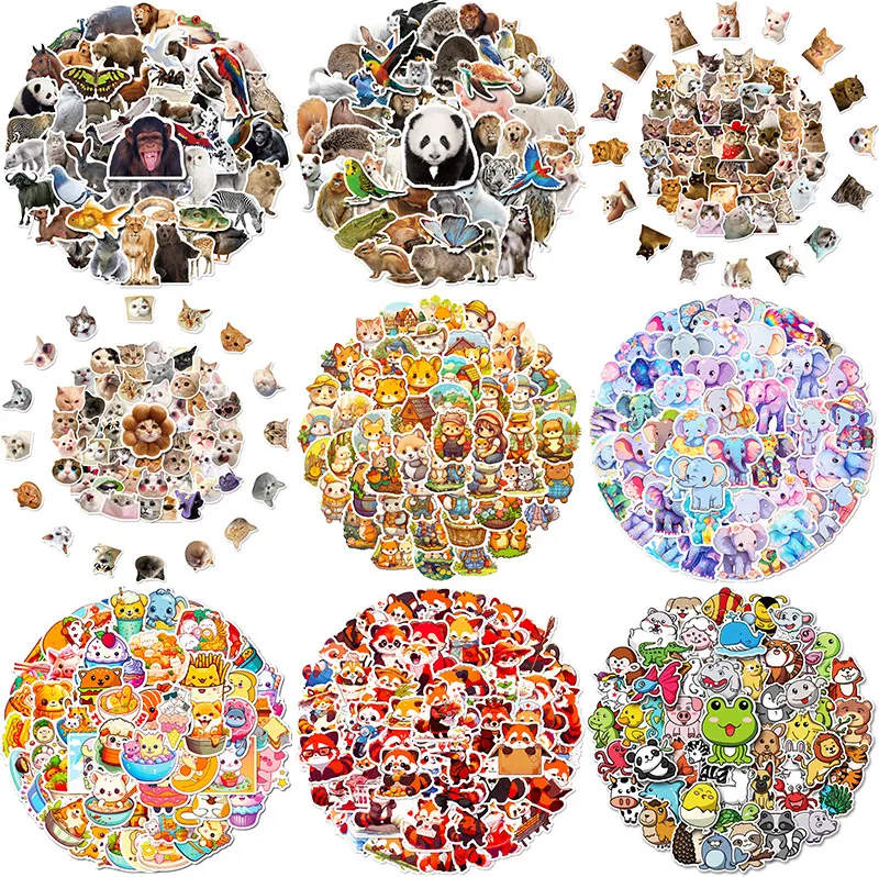 50PCS Super Cute Farm Animals Stickers Panda Bunny Cat Tiger All Kinds Cartoon Graffiti Stickers For Children Students Waterproof Removable DIY Decals 11 Styles