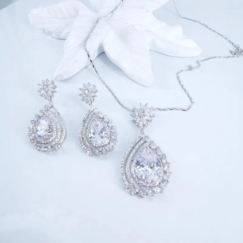 Necklace Earrings Set 2023 Fashion Vintage Purple Red CZ Zircon Party Jewelry Wedding Dressing Banquet Formal Dinner