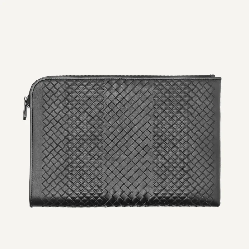 5A Genuine Leather Men's Business Clutch bag Fashion Designer File Bag 14 Inch Computer Bag Hand Woven Minimalist Casual Business Style 2023 New