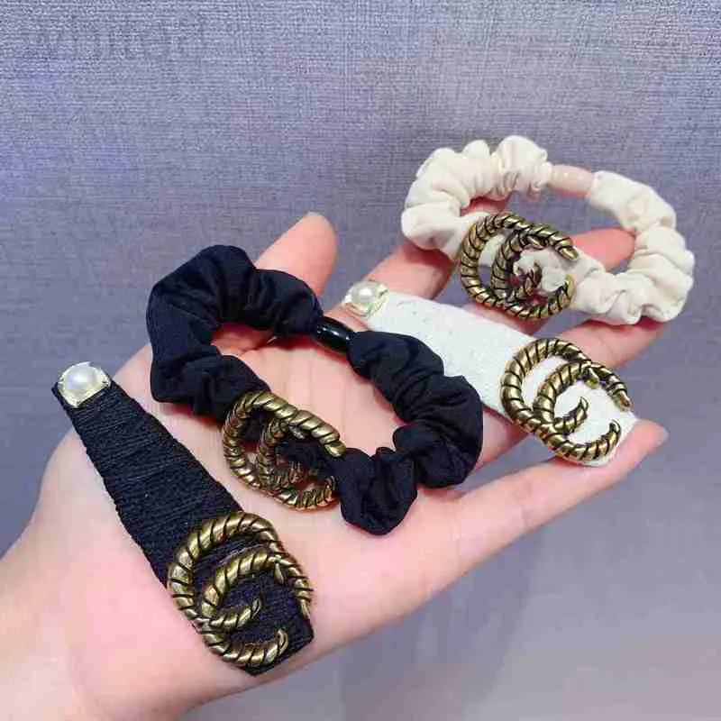 Hair Clips Barrettes designer Japan and South Korea's New Large Intestine Hairpin Leather Band Simple Versatile Letter Head string Net Red BB Clip Bang Side