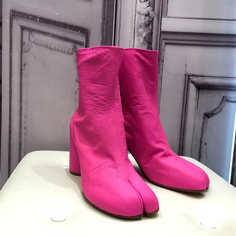 Boots Xgravity Design Fashion Split Toe High Heeled Pump Dikke ronde hakken Winter Tabi schoenen kort 230812