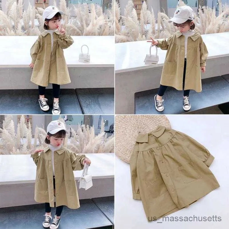 Jackets Spring Autumn Girls Kids Trench Coats Jackets confortáveis ​​Roupos de bebê fofos Casa longa Crianças sobretocas roupas R230812