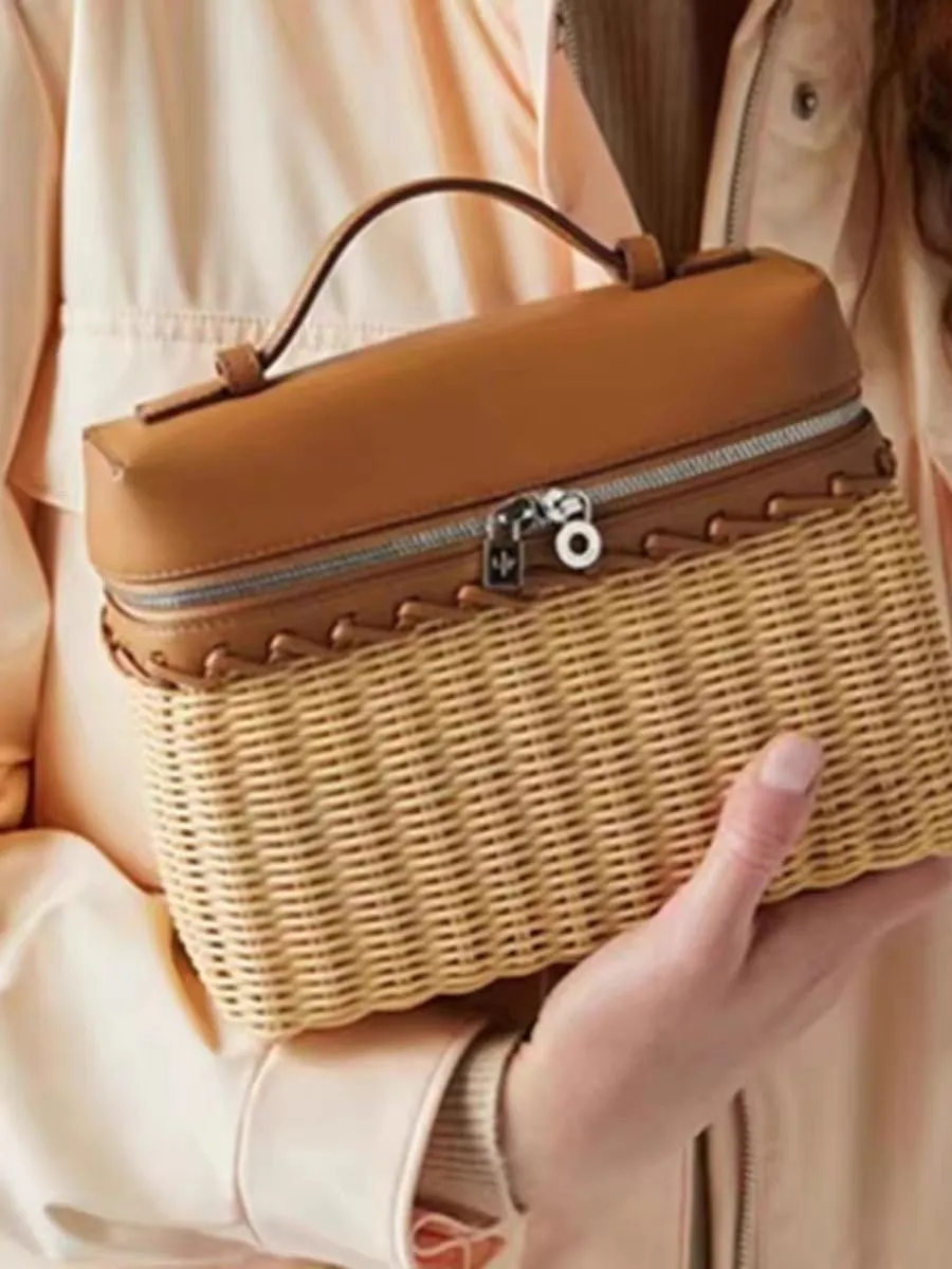 Loro vävd väska ny LP bambu handväska piano läder färg matchande strandsemester axel väska picknickväska