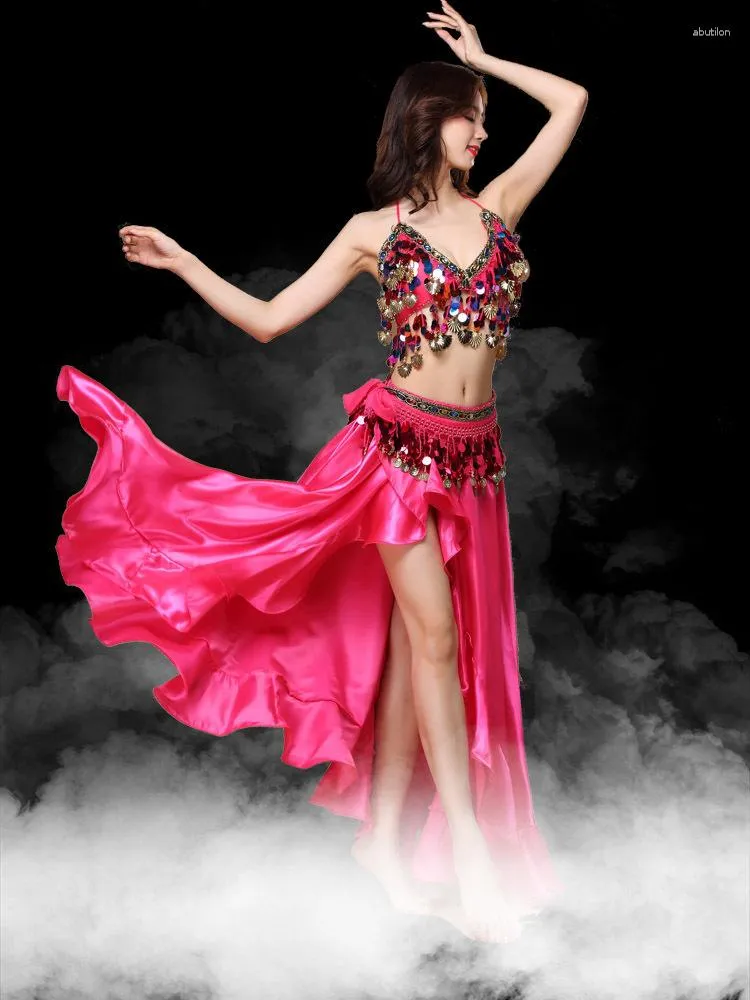 Stage Wear Belly Dance Bra Long Skirt Waist Chain Set Performance Suit Carnaval Disfraces Adults Sari Indien Pour Les Femmes