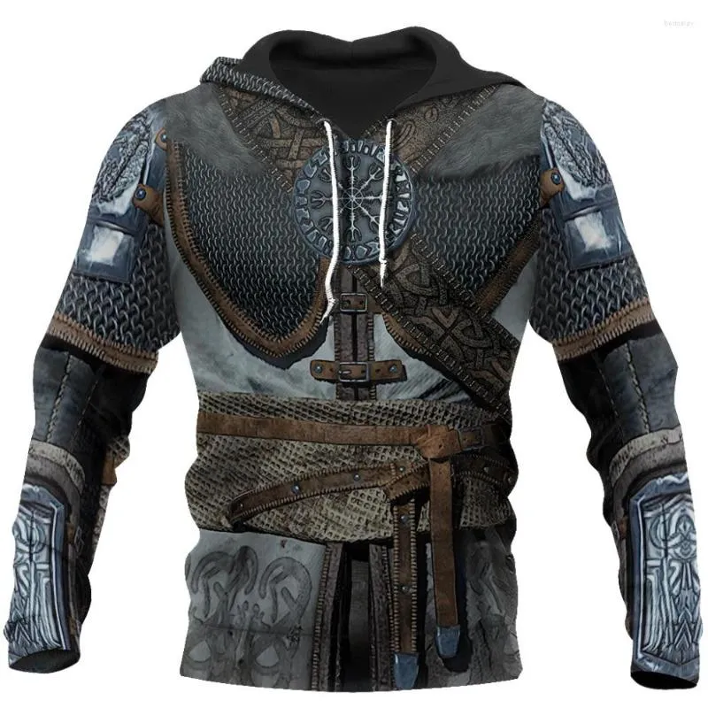 Bluzy męskie Viking Armor - Tattoo 3D na całym wydrukowanym mężczyźnie HARAJUKU moda bluza z kapturem unisex swobodna kurtka zębowa bluza zębata