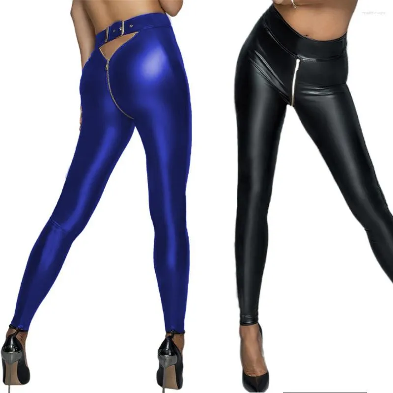 Sexy Shiny PU Leather Leggings Leather With Back Zipper Push Up