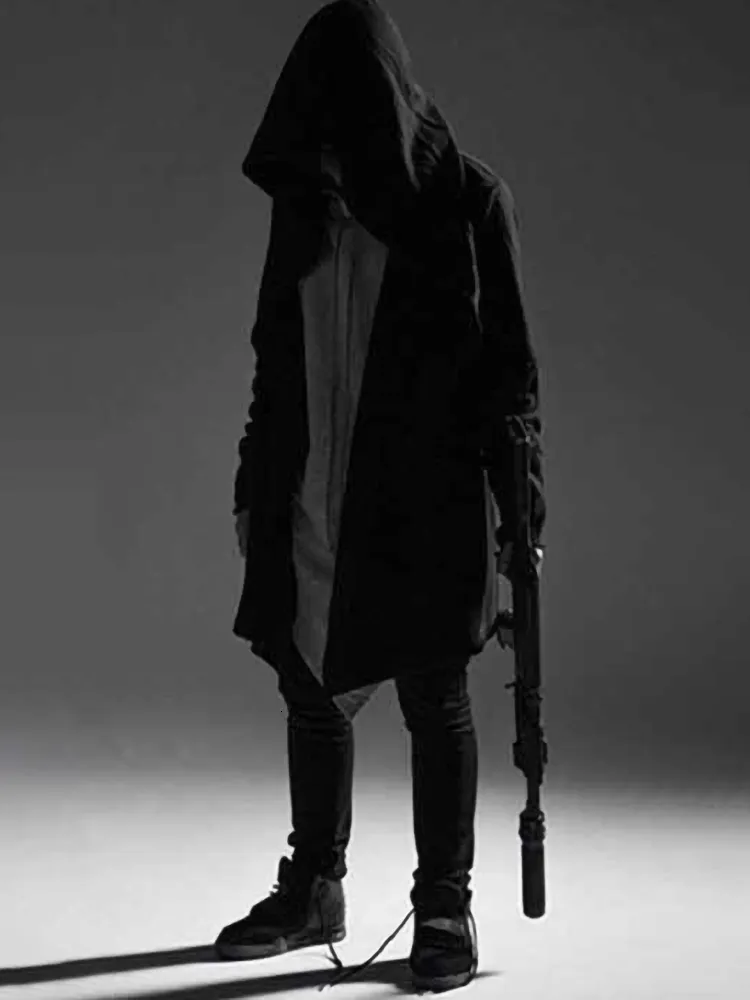 Hip Hop Mens Black Gothic Streetwear Assassins Creed Hoodie With
