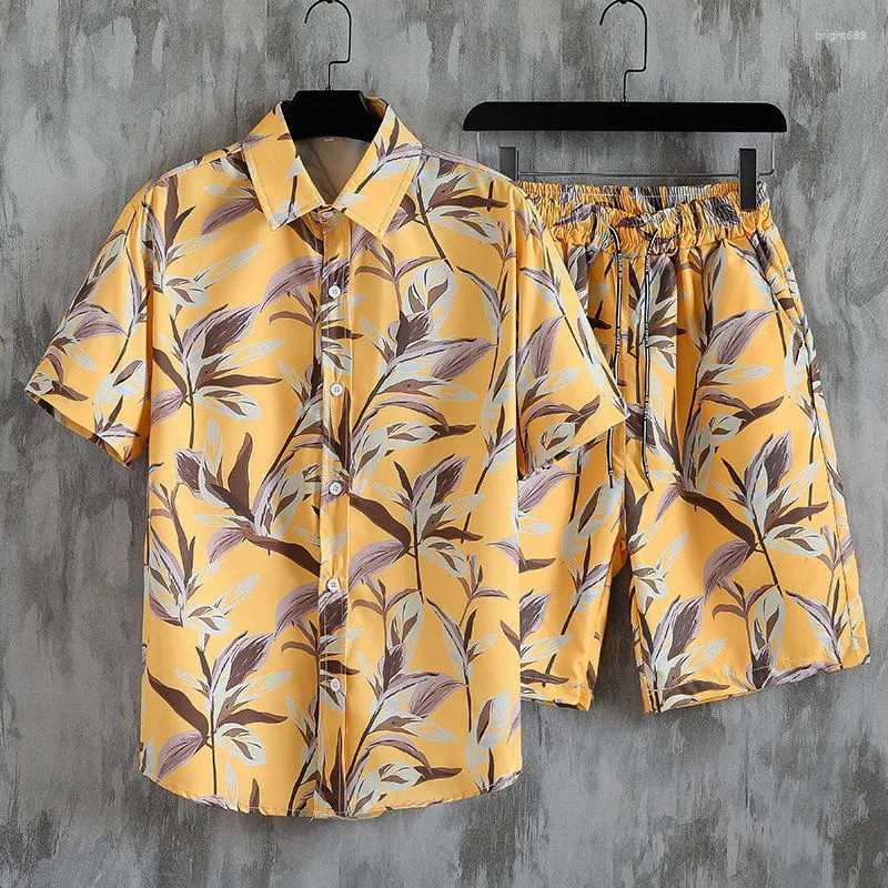 Spares para hombres Summer Summer's Femen's Loose Hawaiian Sportswear Camiseta impresa y pantalones cortos de dos piezas de ropa coreana de lujo