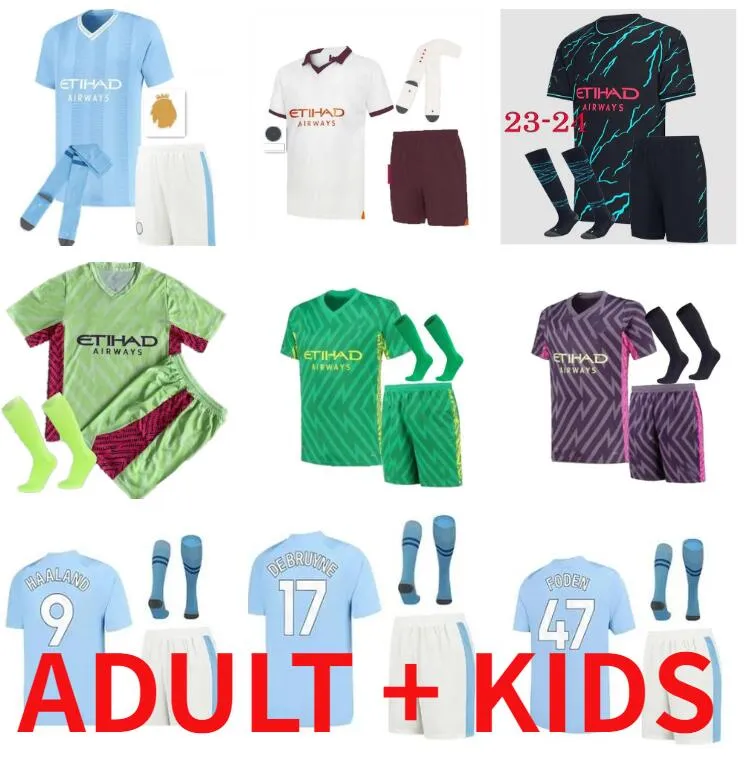 Uomini Adulti Bambini Kit Man City HAALAND maglie da calcio S 23 24 DE BRUYNE RODRIGO MANS CITIES GRALISH Bernardo EDERSON MAHREZ FODEN 2023 2024