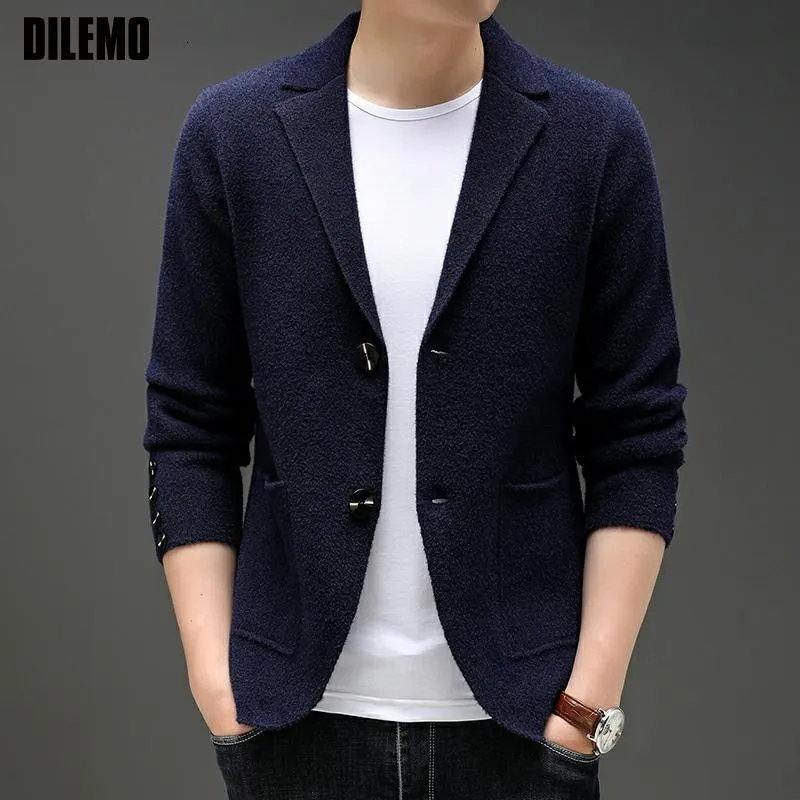 Jackets masculinos marca de melhor graça moda knit blazer masculino de topo cardigan slim sweater suéter autum inverno casual casual jaqueta masculina roupas 230812