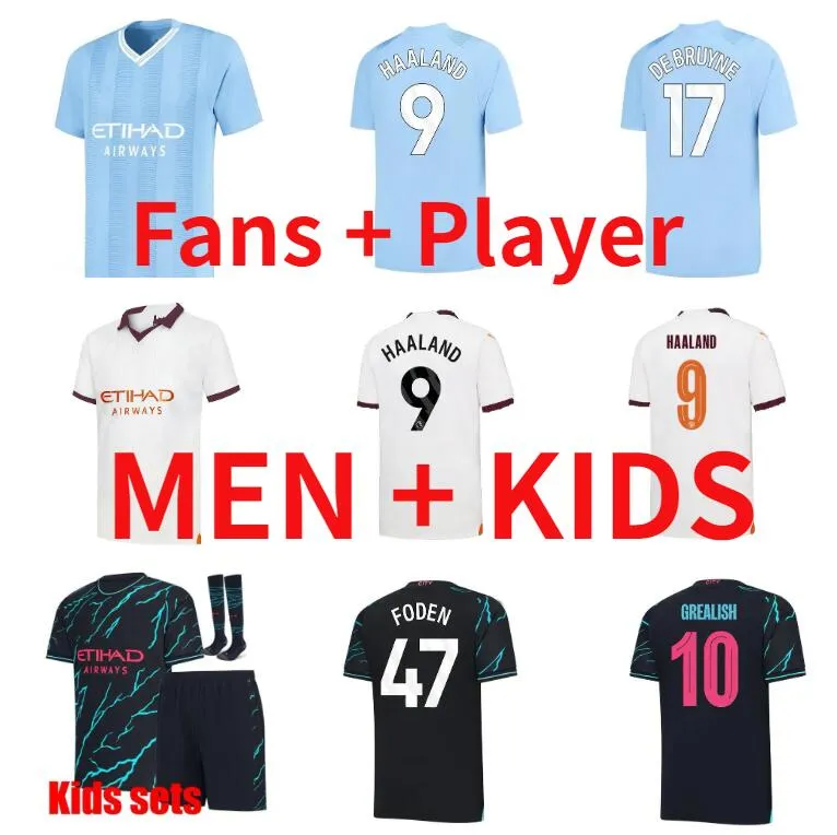 23 24 Haaland Alvarez Soccer Jerseys Rodrigo Kovacic Grealish de Bruyne Foden Mahrez Bernardo 2023 2024 Mans Cities Football Shirts Men Kids Kit Fans Player version