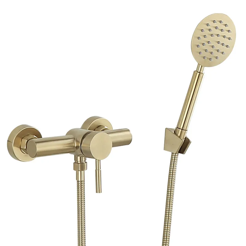 Robinet de douche de salle de bain ensemble mural brossé Gold Douche de douche de salle de bain Chauffe de bain froide et chaude et douche Taps en laiton