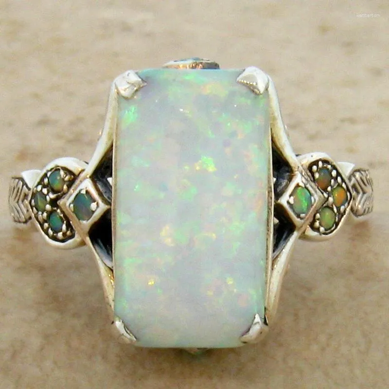 Wedding Rings Vintage Antique Silver Color Victorian Colorful Opal Ring Aobao For Women Men Bohemian Statement Jewelry Finger