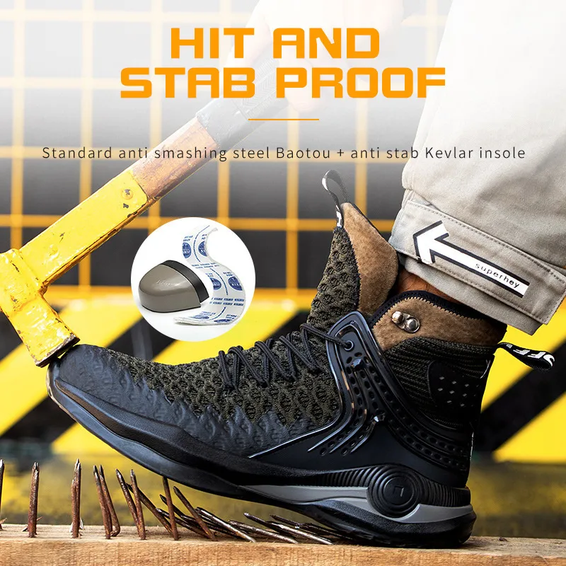 Säkerhetsskor Fashion Mens Safety Work Shoes Intestructible Steel Toe Cap Boot Anti-Smashing Anti-Piercing Light Construction Comfort Sneakers 230812