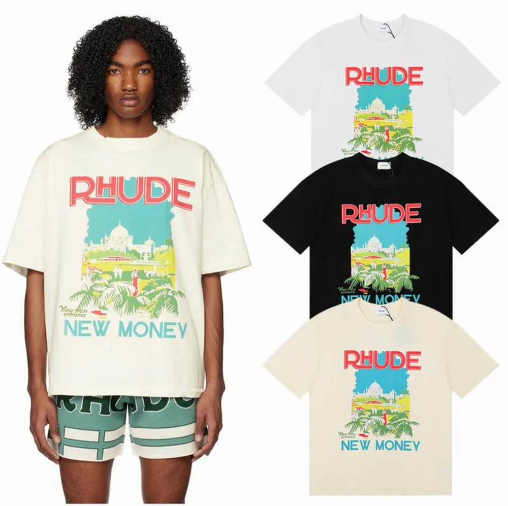 2023 Summer masculino camisetas femininas rhude designer camisetas para top letra letra bordado de pórodes t roupas de manga curta camiseta grande tamanho s-xl