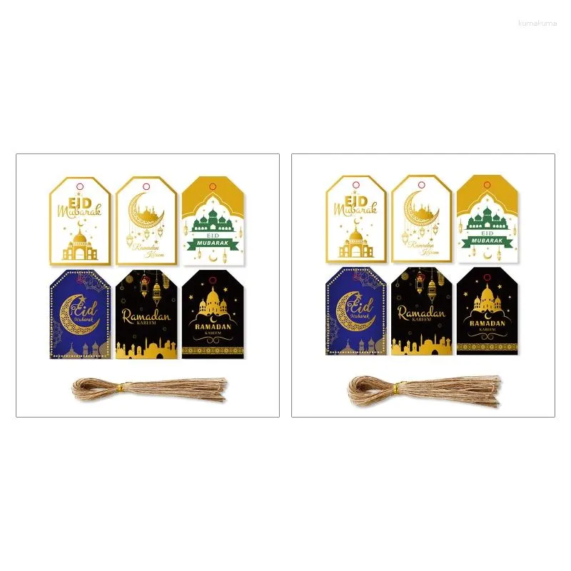 Present Wrap 2023 48/96 Set Ramadan Tags Moon Star Box Package Hanging Etiketter med sträng för Eid Mubarak Muslim Party Favors