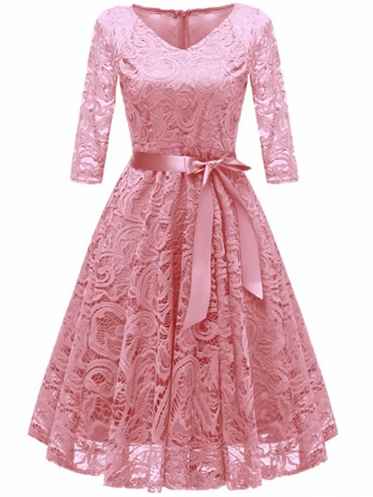 Basic Casual Lace V-Neck Women Dress 3/4 Sleeve Knee-Length Red Size 2XL  Autumn from Dhgate Basic & Casual Dresses