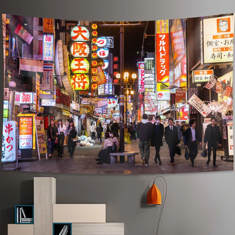 Tapestries Tokyo Metropolitan Nightlife Tapestry Wall Hange Bedroom Home Decor Decorative Hippieプリントシート