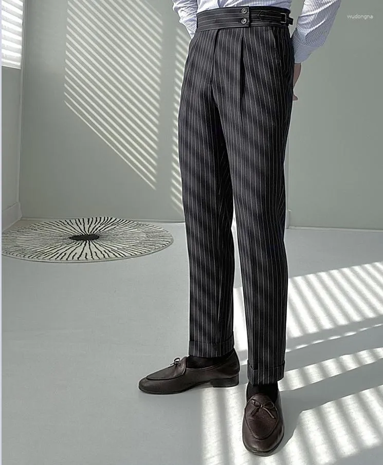 Herenpakken 2023 Autumn Men Fashion High Taille Stripe Suit broek Formele slijtagebroek mannelijk slanke zakelijke zakelijke casual hommes p174
