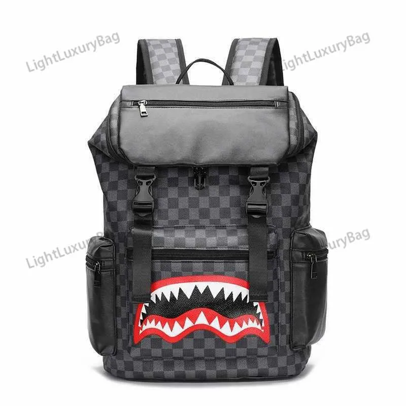 Designer-Rucksack mit bedrucktem Karo-Hai-Muster, Unisex-Rucksack, neue Mode, große Kapazität, Reisetasche, Computer-Tasche, Schultasche 230220