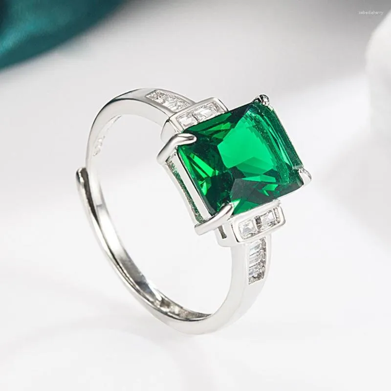 Alyans satar zarif parlak kare yeşil cz zirkon platin kaplama kadın nişan yüzüğü kadınlar için asla soluk hediyeler