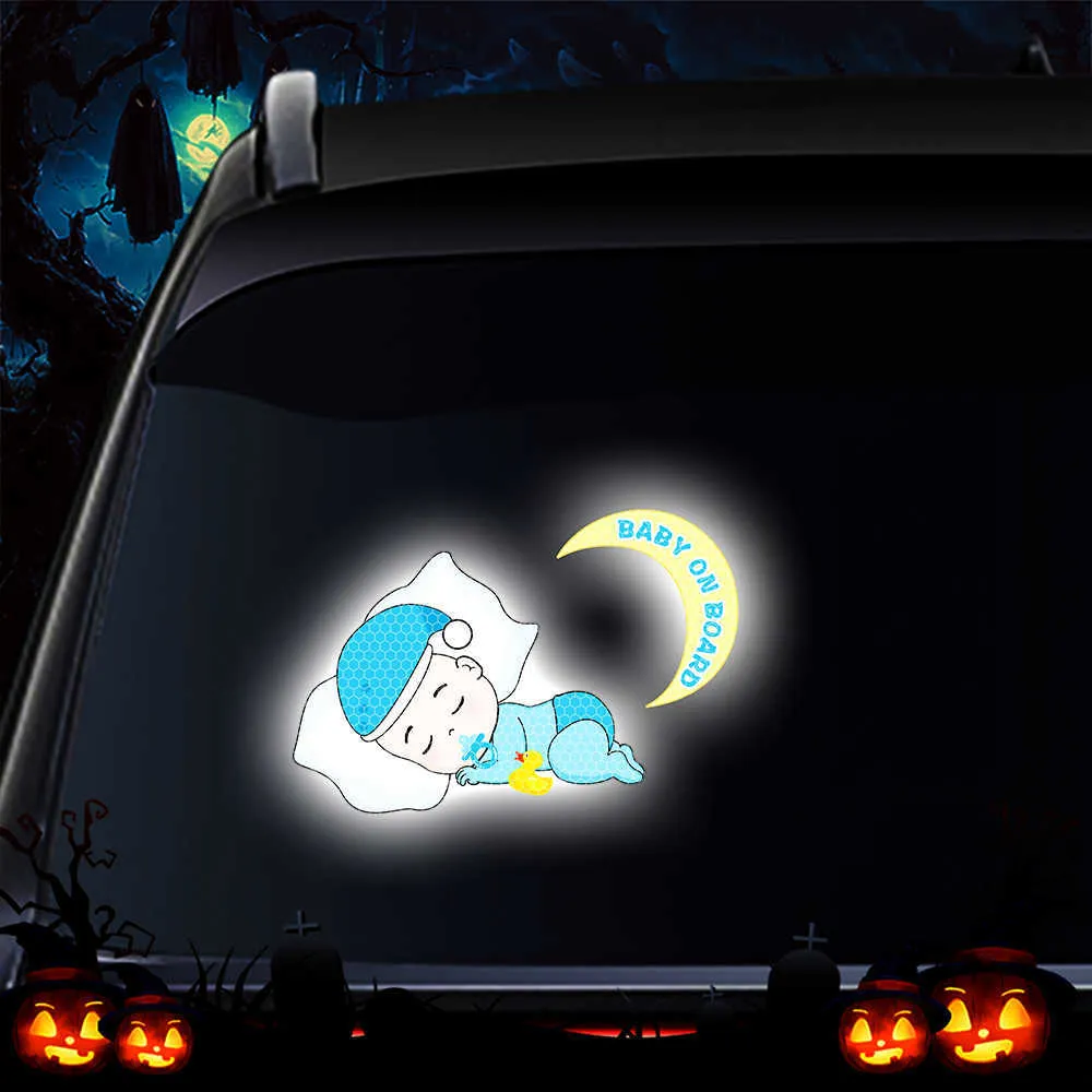 Pegatinas Lindo bebé luna bebé a bordo de la pegatina reflectante para la ventana del automóvil parachoques nocturno de seguridad del reflector del reflector del signo de advertencia R230812